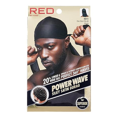 KISS RED Power Wave Silky Satin Durag Extra Long Tails HDUPP03