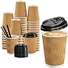 50 Pack - 16 oz Insulated Disposable Coffee Cups with Lids and staws-Champagne