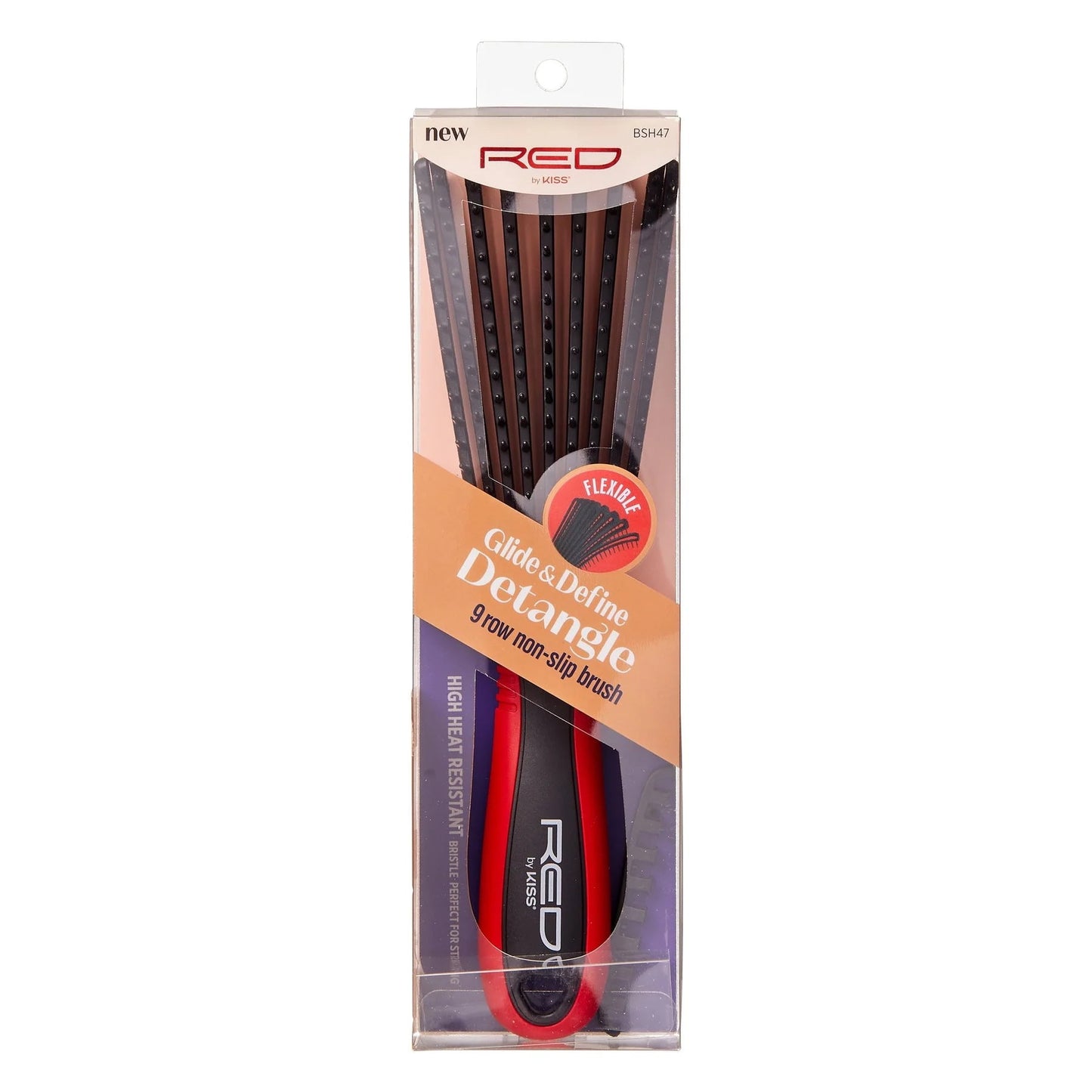 Kiss Glide & Define Detangle Brush (HH62-EZ Glide Detangling Brush 9 rows, Black)